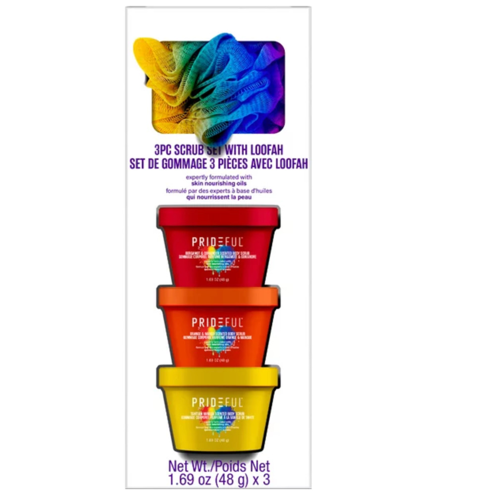 Prideful 4 Piece Scented Body Scrub Set with Loofah NIB